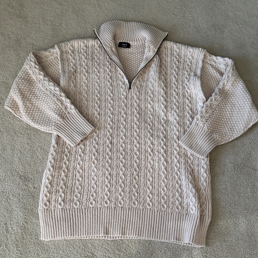 Vici Oatmeal Cable Knit Sweater Dress